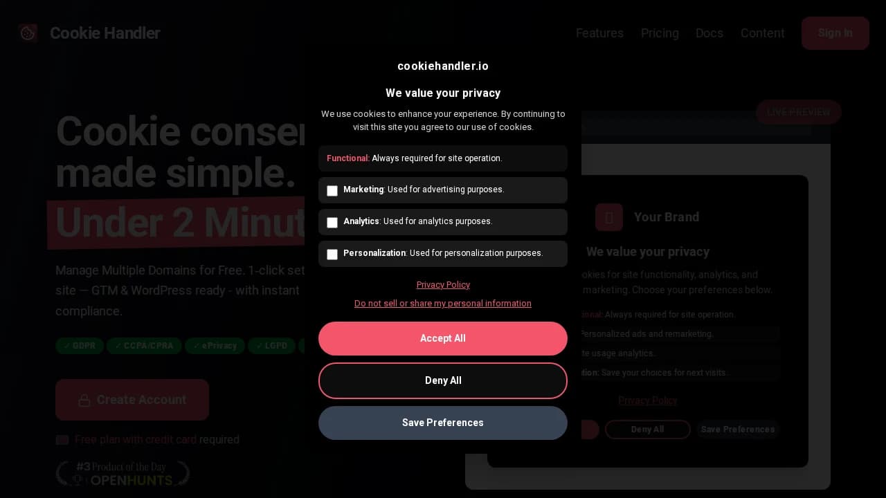 Cookie Handler website preview