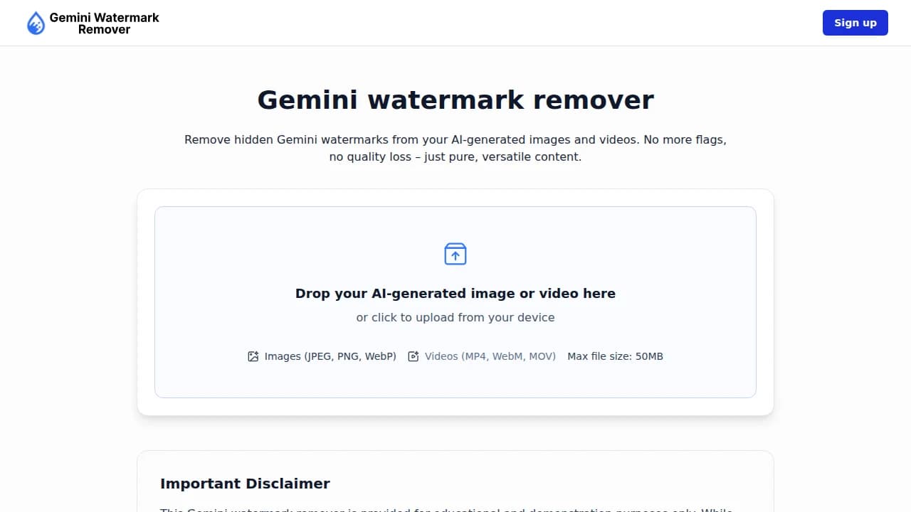 Gemini Watermark Remover website preview
