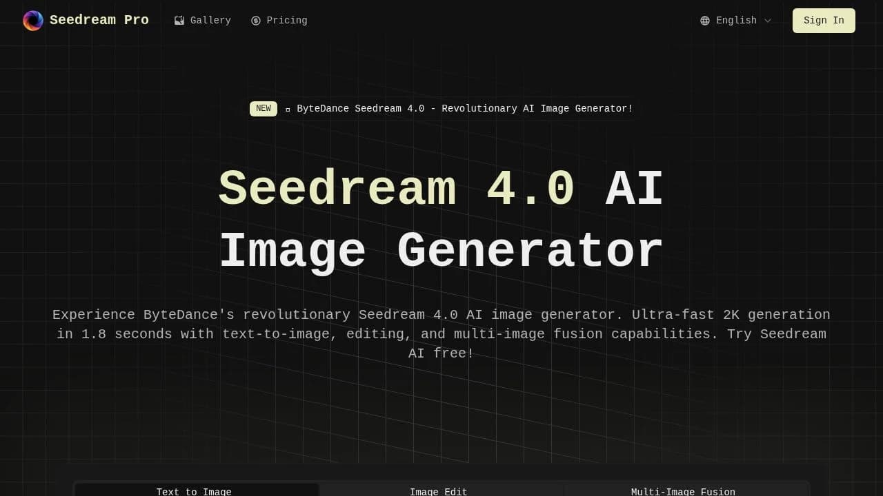 Seedream Pro website preview