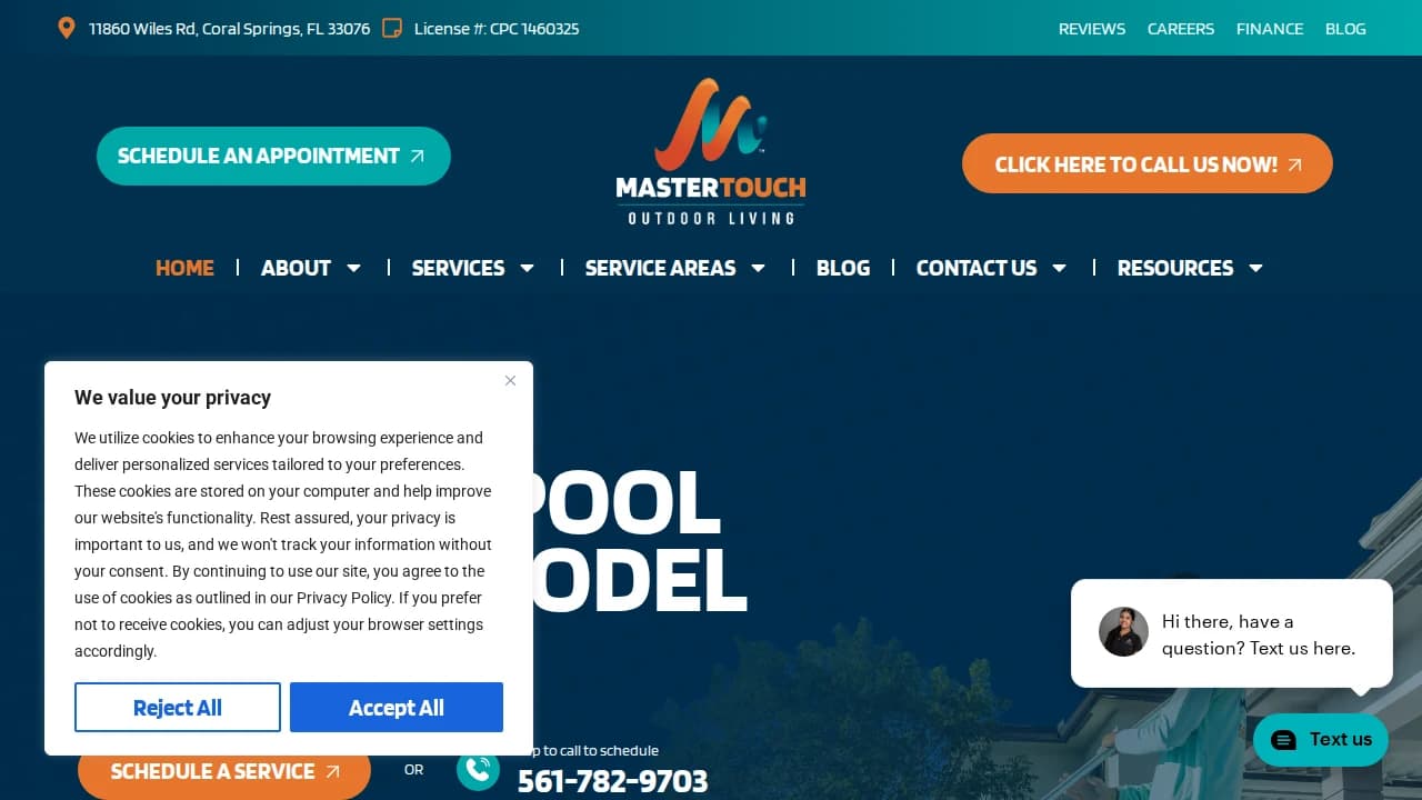 Master Touch Pools website preview