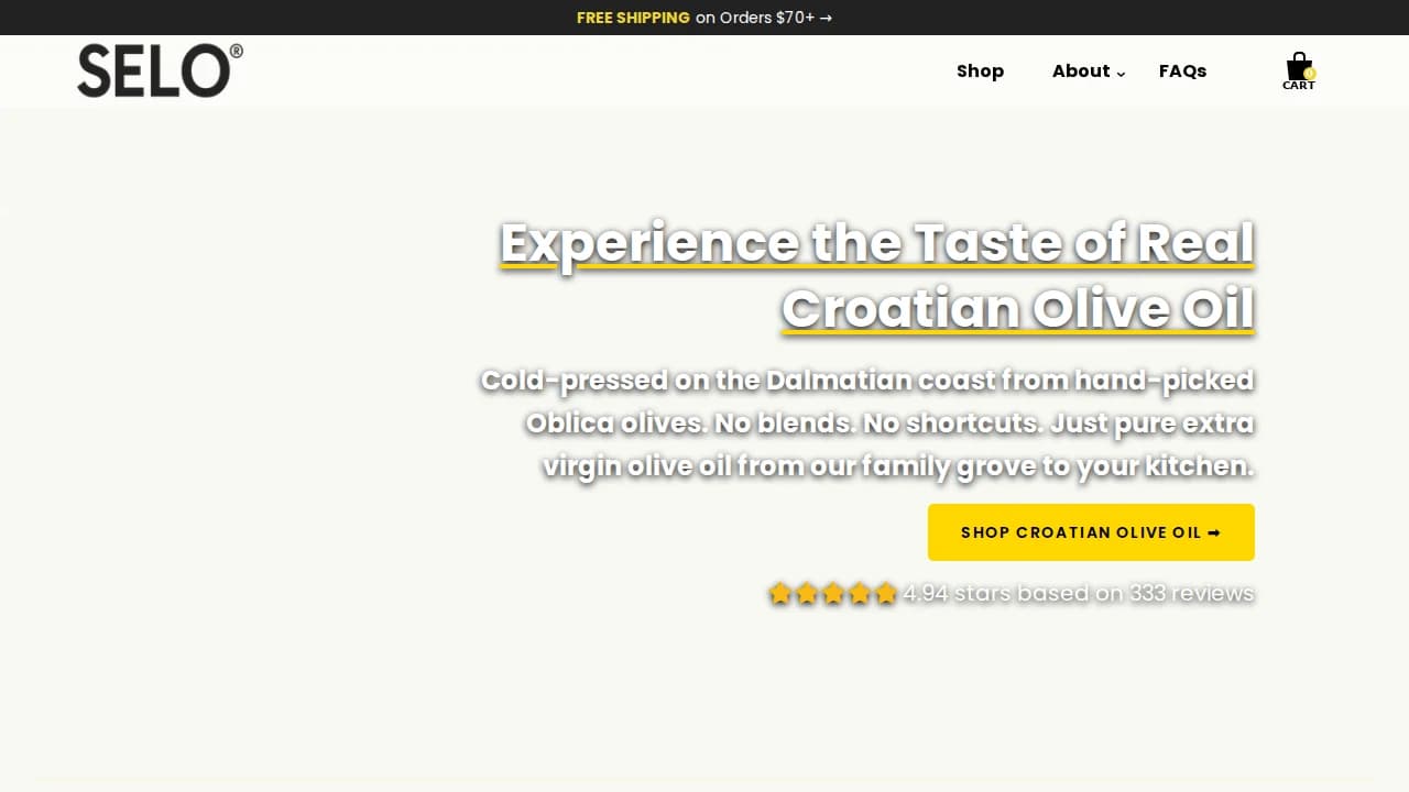 Selo Olive Oil website preview