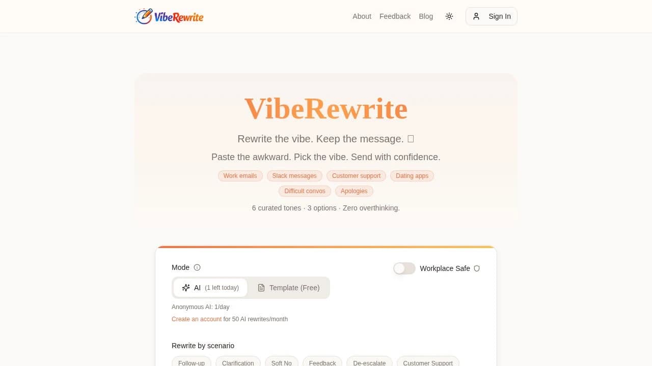 VibeRewrite website preview