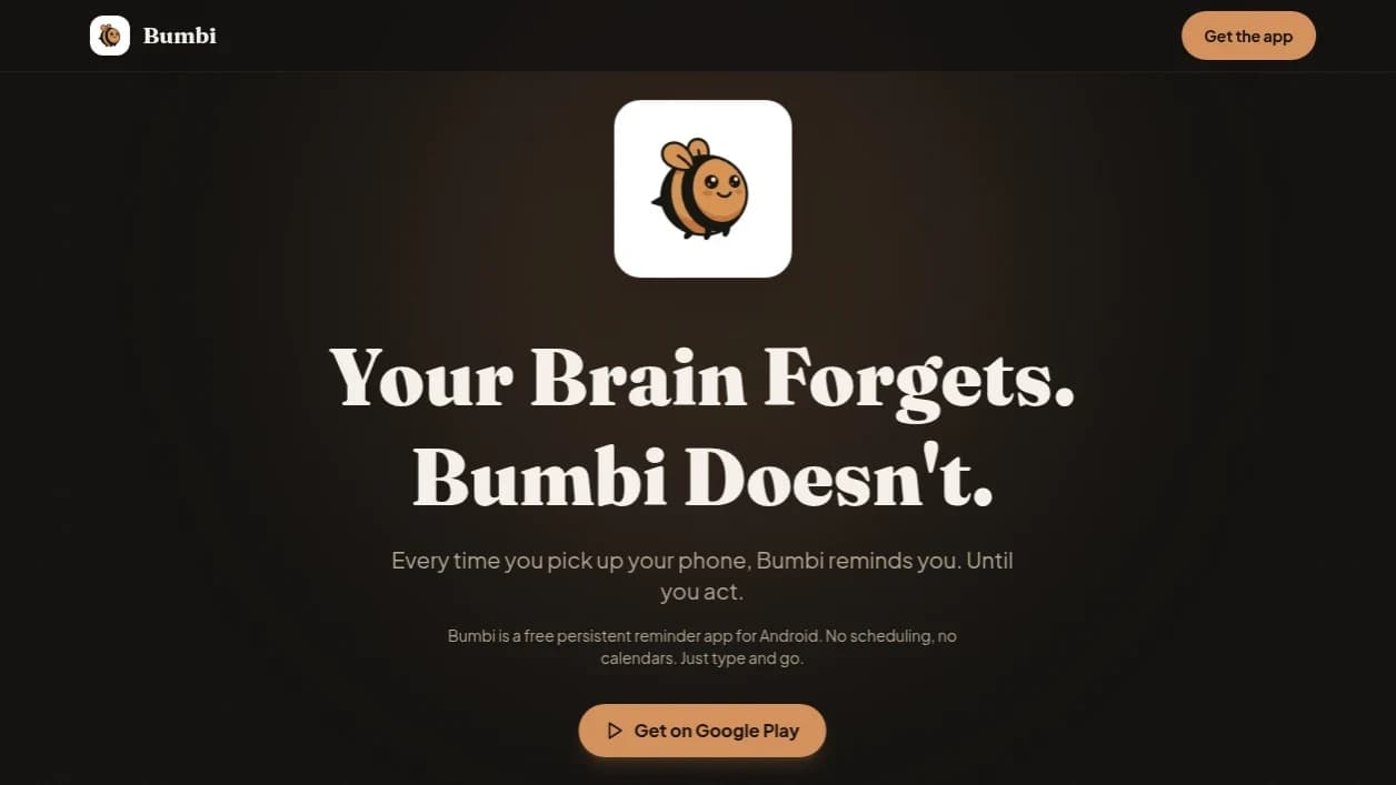 Bumbi: Persistent Reminders website preview