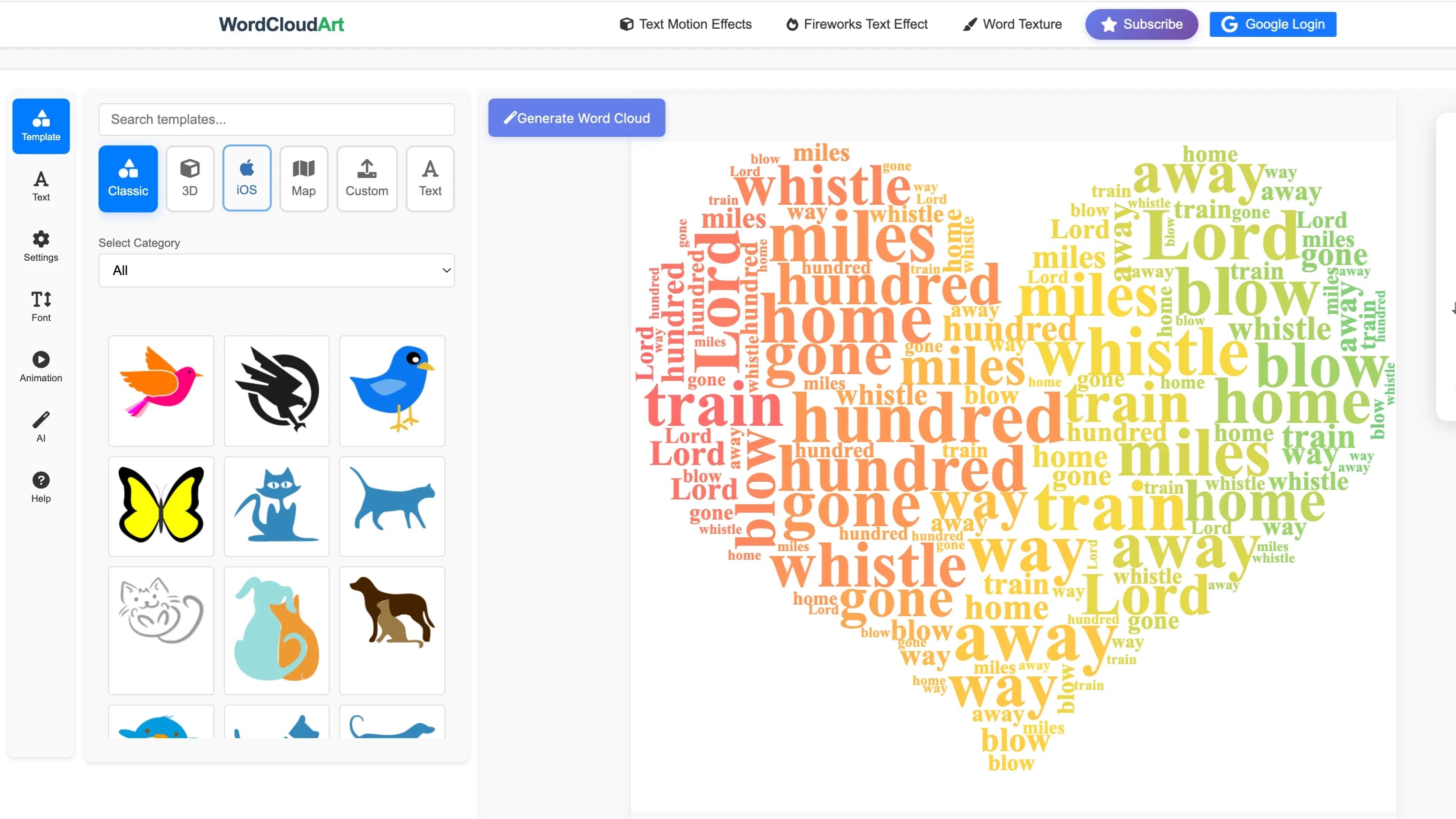 Dynamic Word Cloud Generator website preview