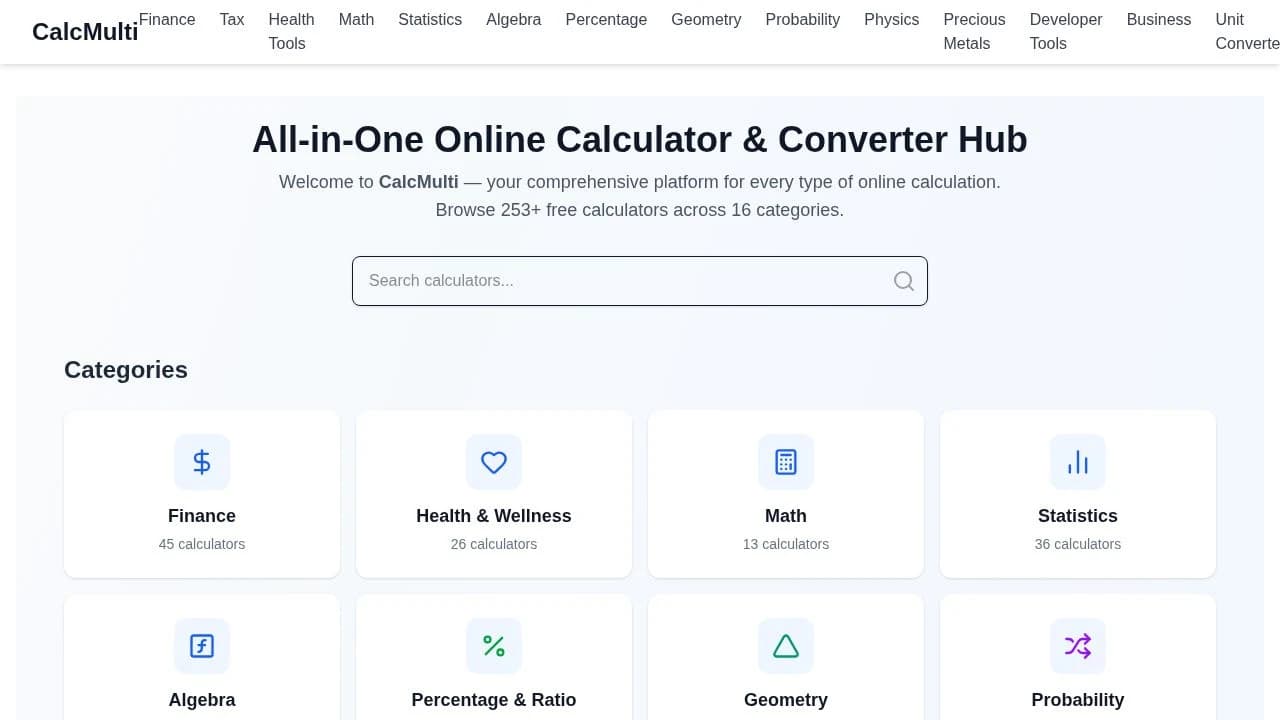 Calcmulti website preview