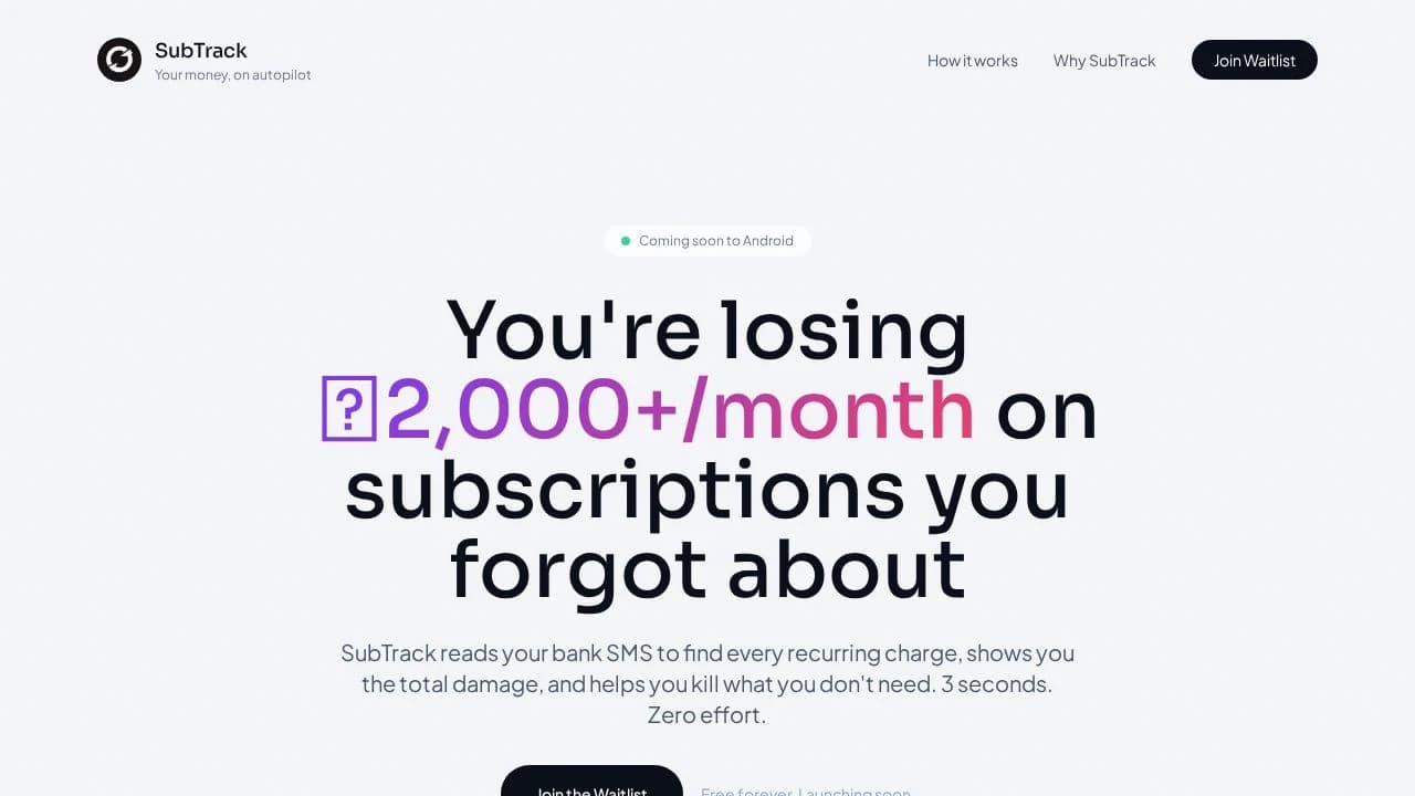 Subtrack website preview