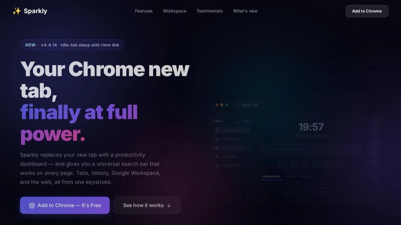 Sparkly Tab for chrome website preview