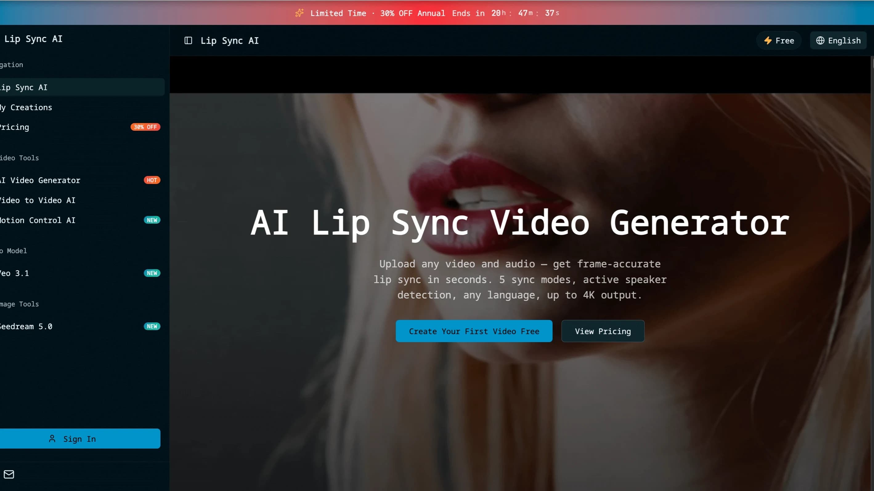 Lip Sync AI website preview