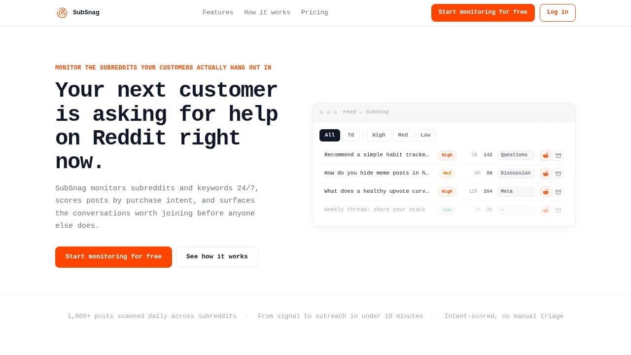 SubSnag website preview