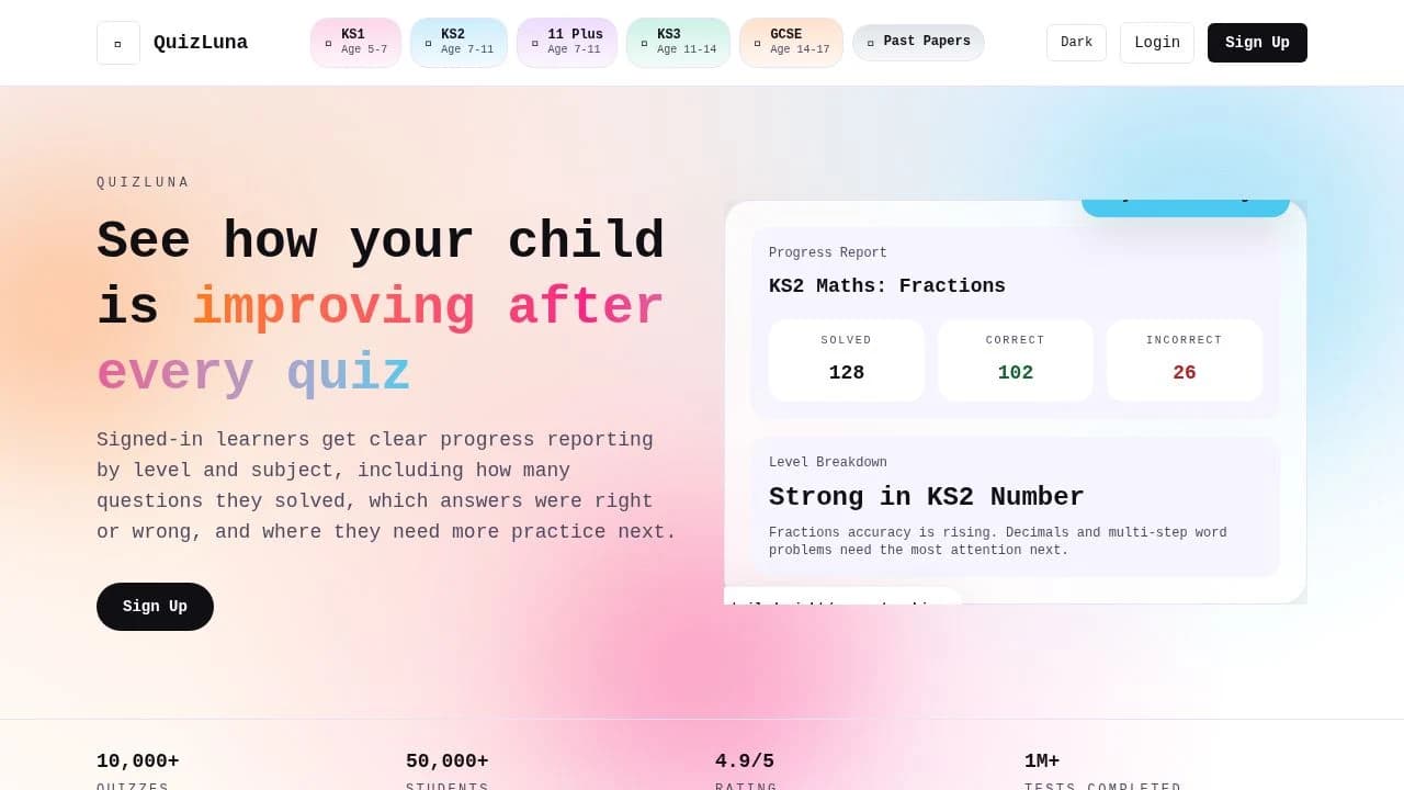 QuizLuna website preview