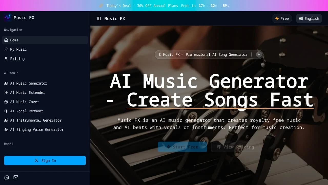 Music FX website preview