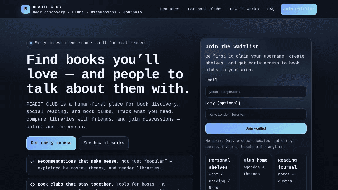 ReadIt Book Club website preview