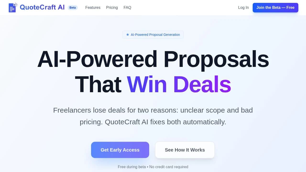 QuoteCraft AI website preview