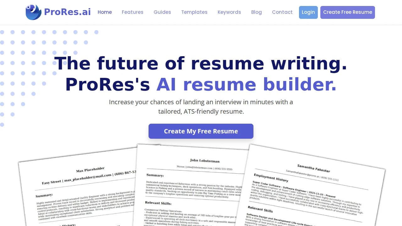 ProRes.ai website preview
