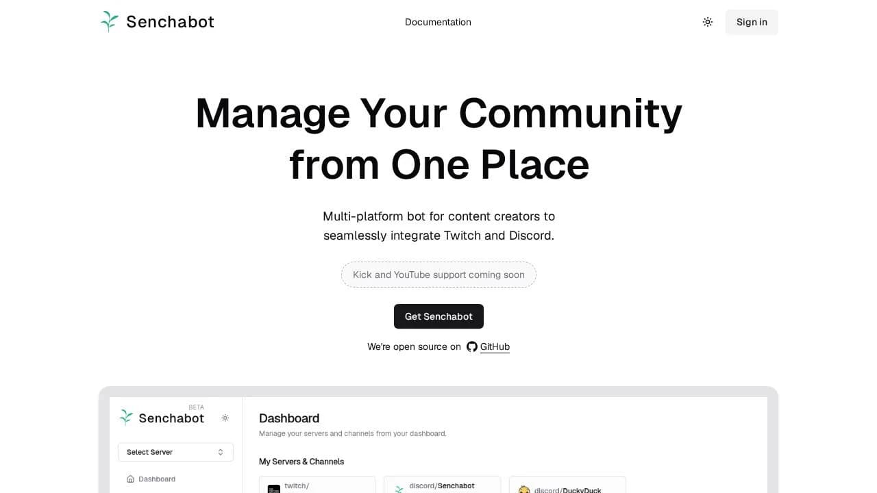 Senchabot website preview