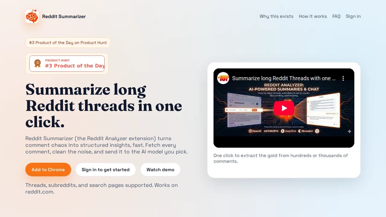 Reddit Summarizer website preview