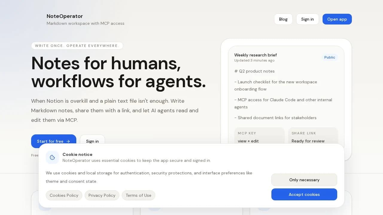 NoteOperator website preview