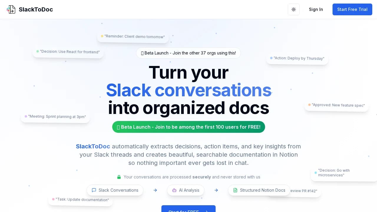 SlackToDoc website preview