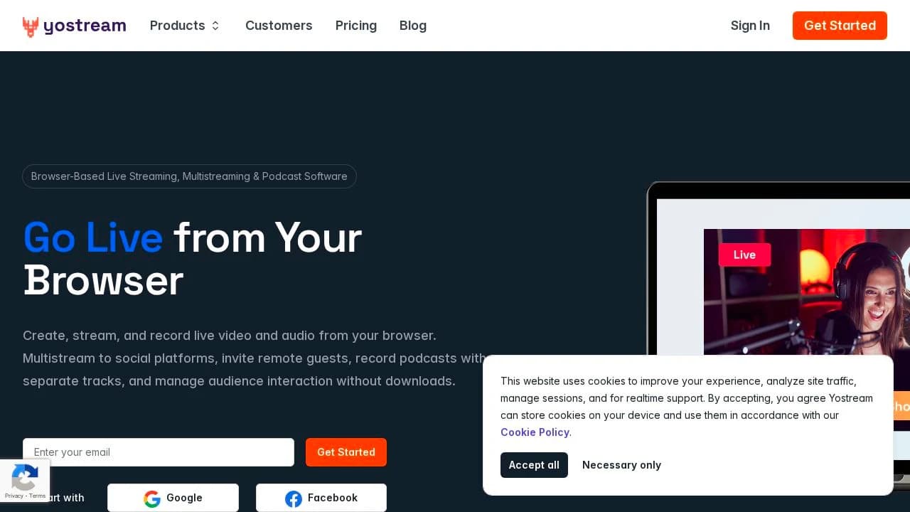Yostream website preview