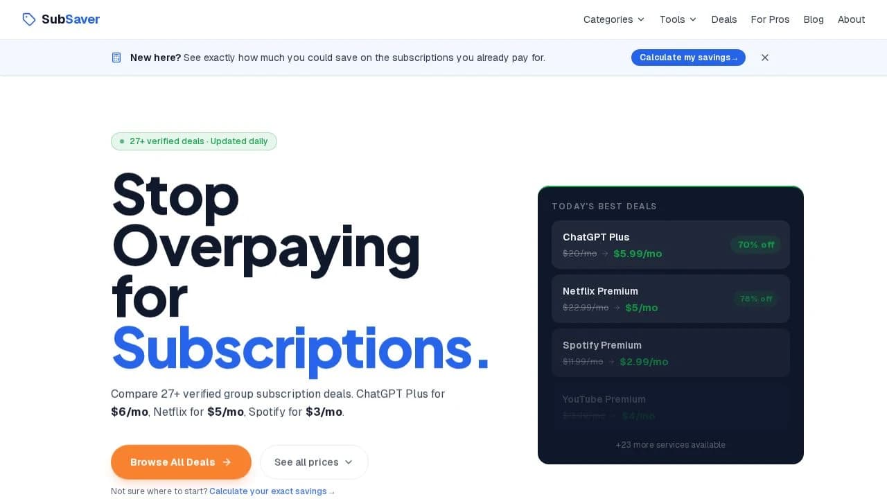 SubSaver website preview