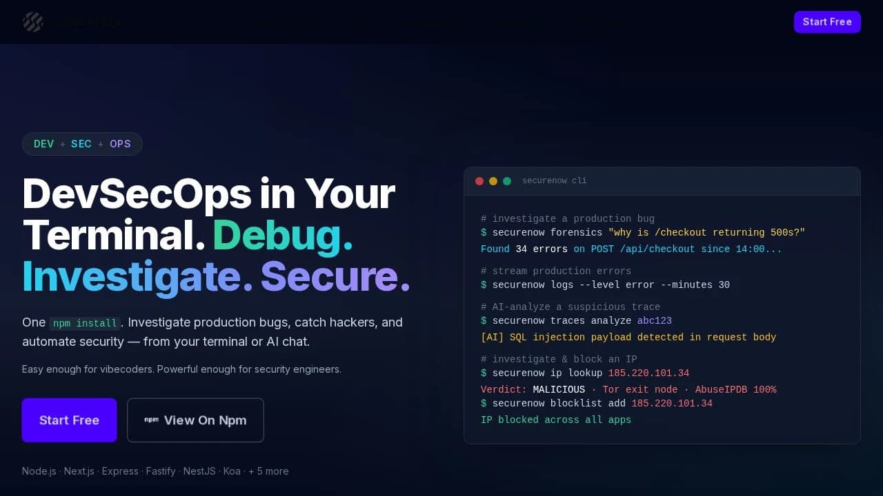 securenow website preview