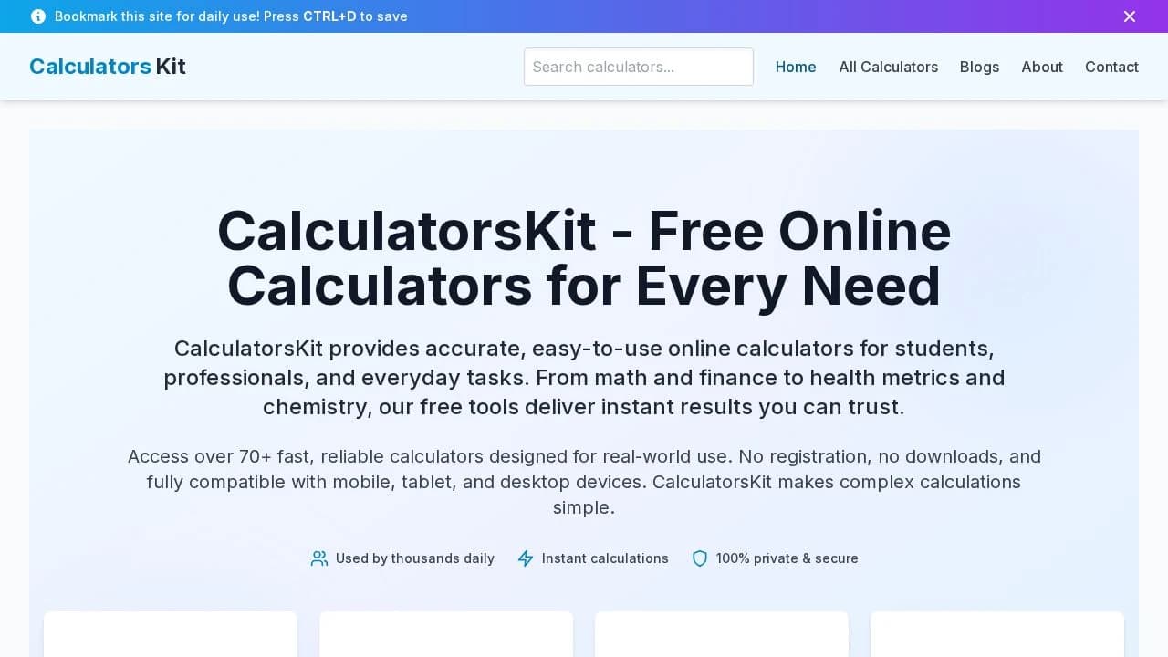 CalculatorsKit website preview