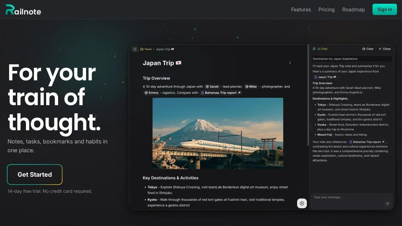 Railnote website preview