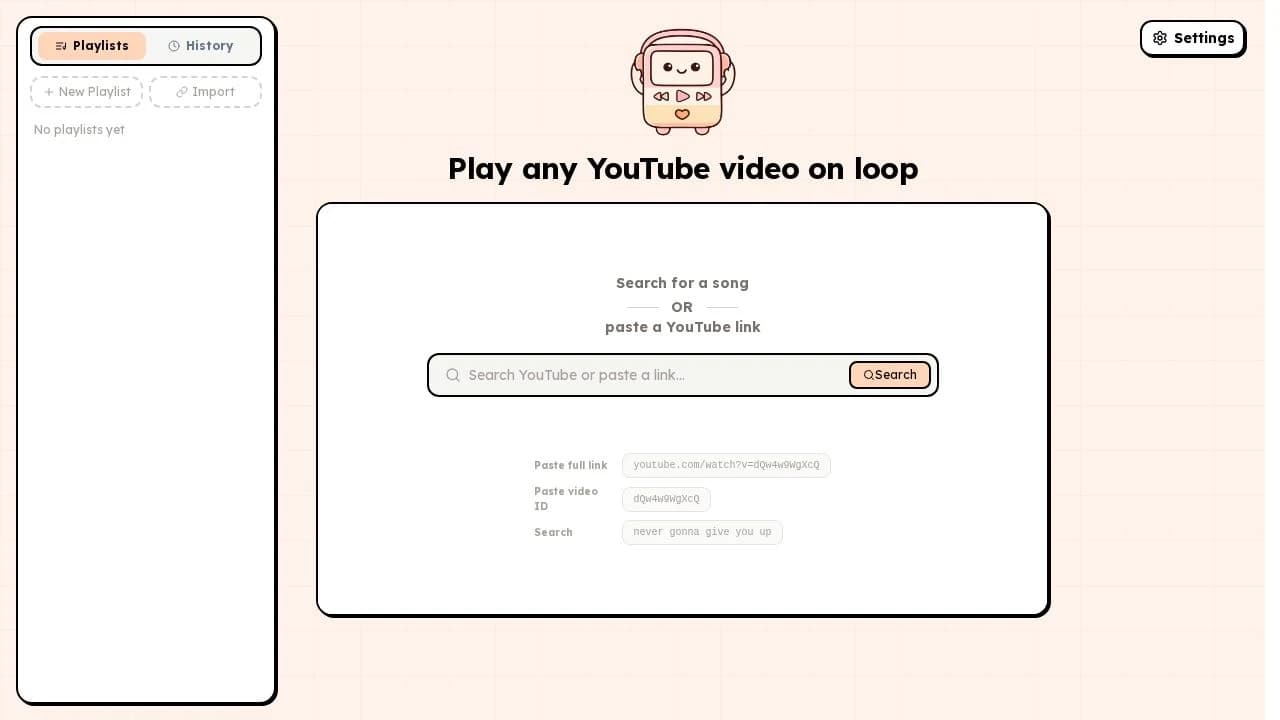 Youtube On Loop website preview