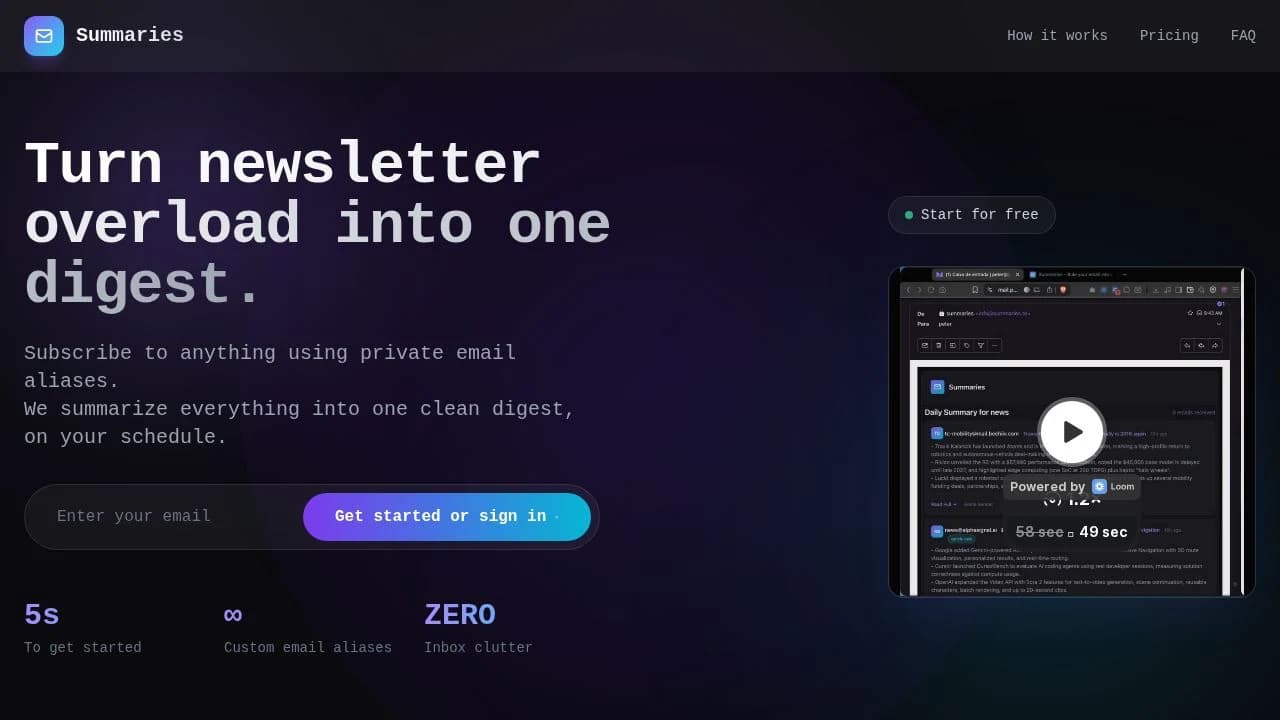 Summaries website preview