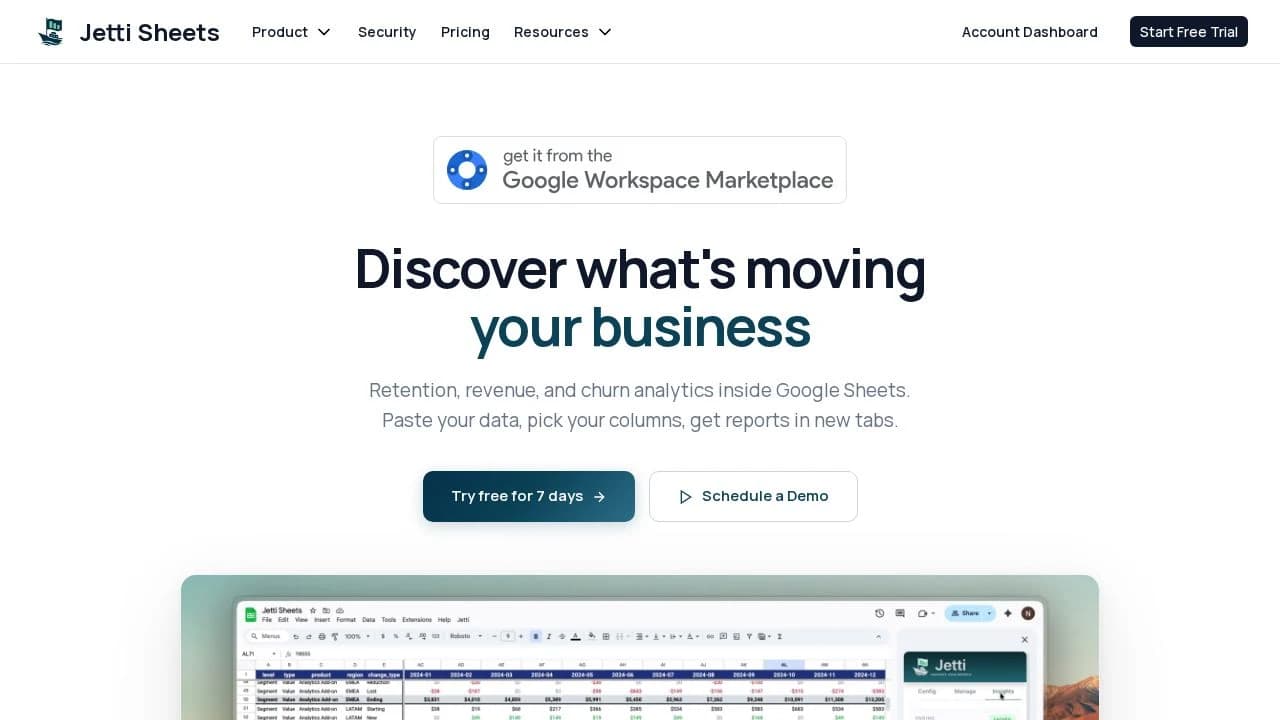 Jetti Sheets website preview