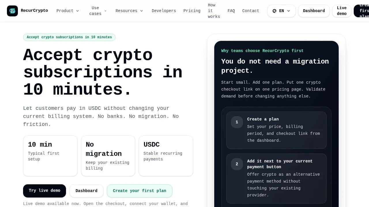 RecurCrypto website preview