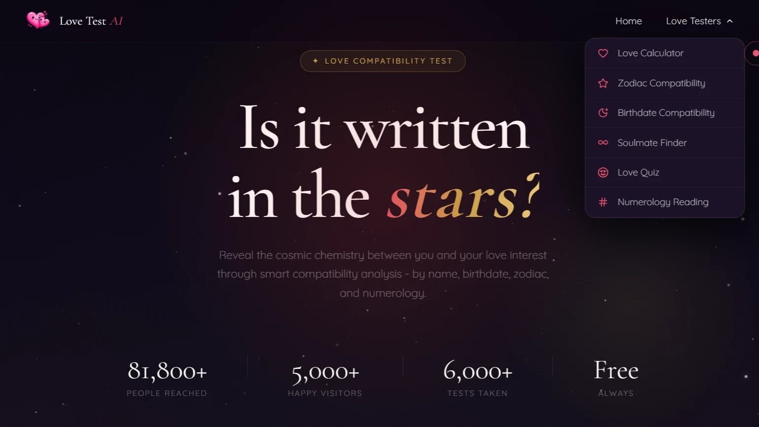 Love Test AI website preview