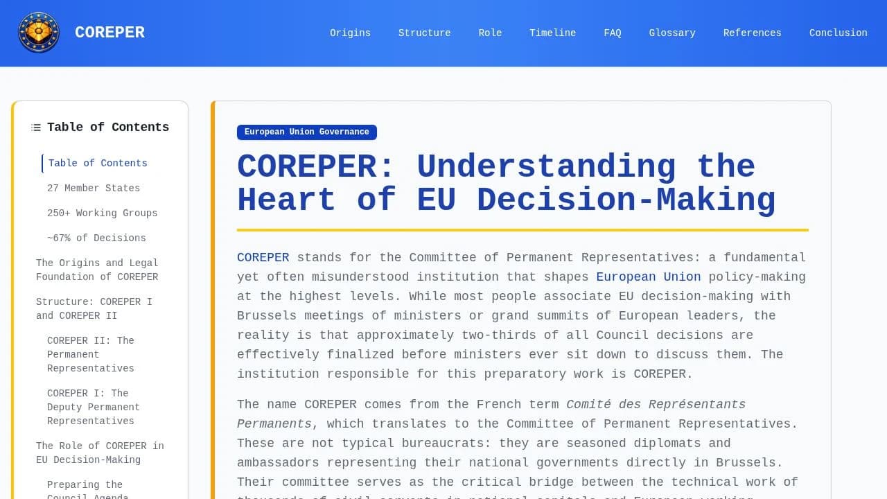 Coreper - The Unelected EU Top website preview