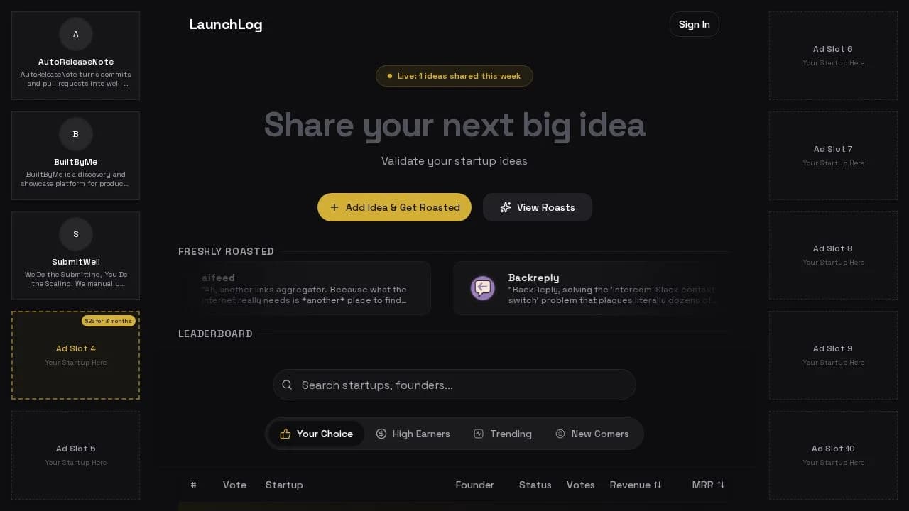 LaunchLog website preview
