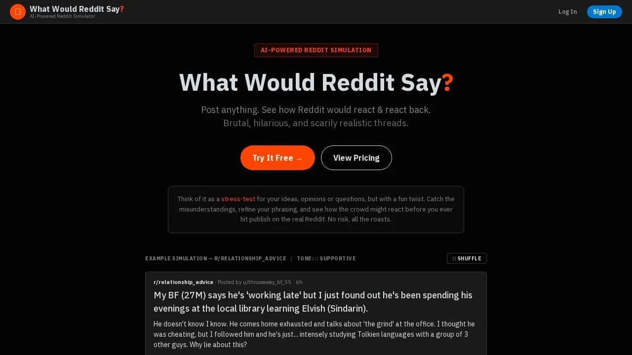 AI Reddit Simulator website preview