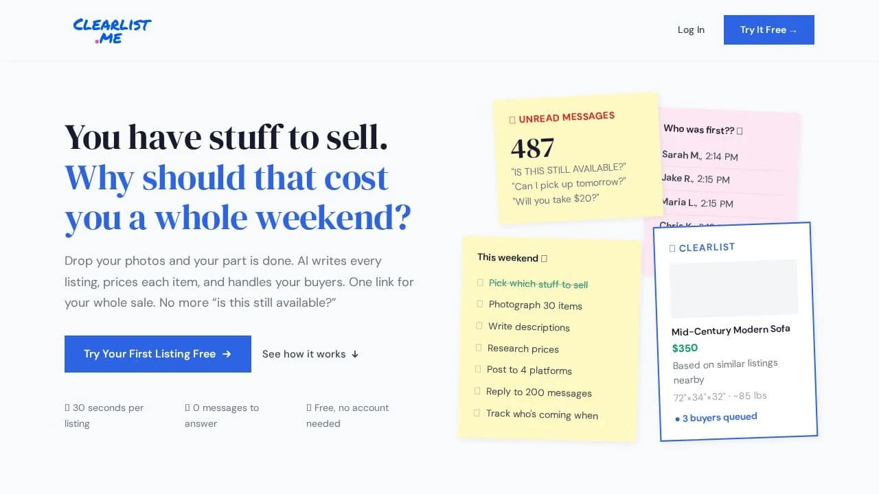 Clearlist.me website preview