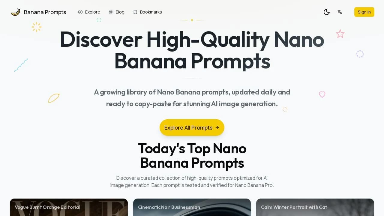 Banana Prompts website preview