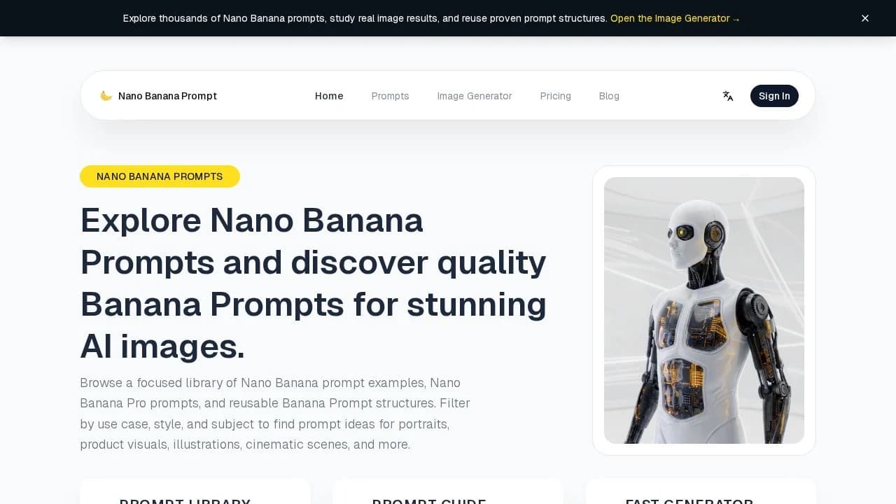 Nano Banana Prompts website preview