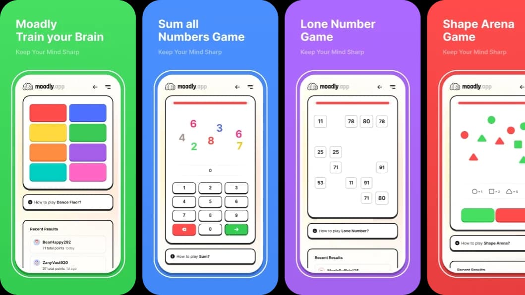 Moadly: Free Brain Games. website preview