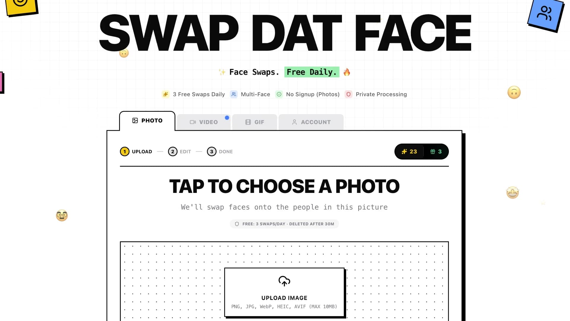 Swap Dat Face website preview