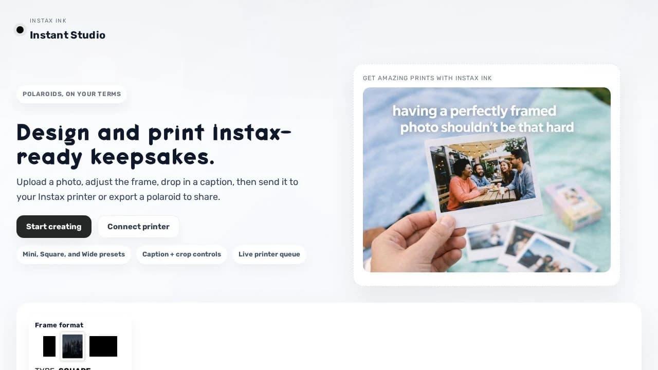 Instax Ink website preview