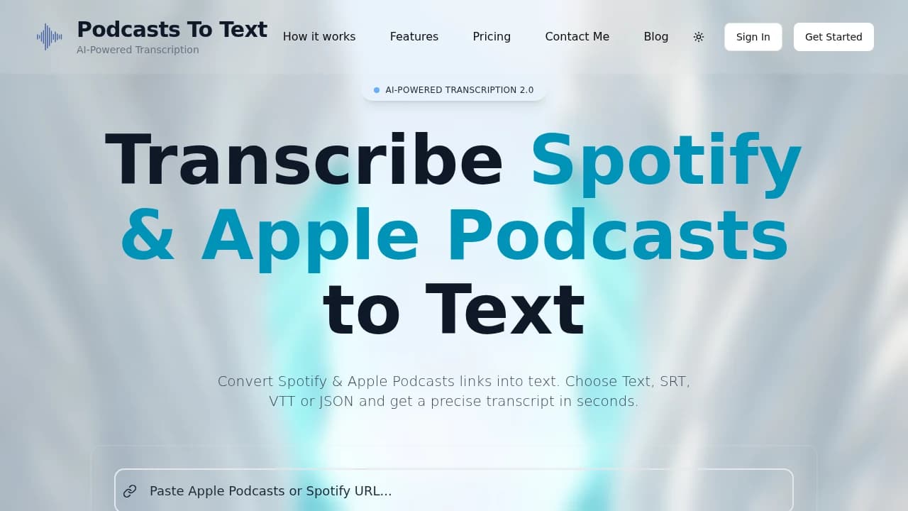 Podcasts to Text website preview