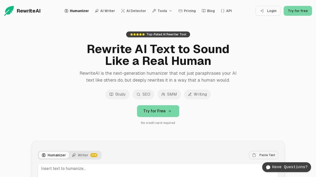 RewriteAI Humanizer website preview