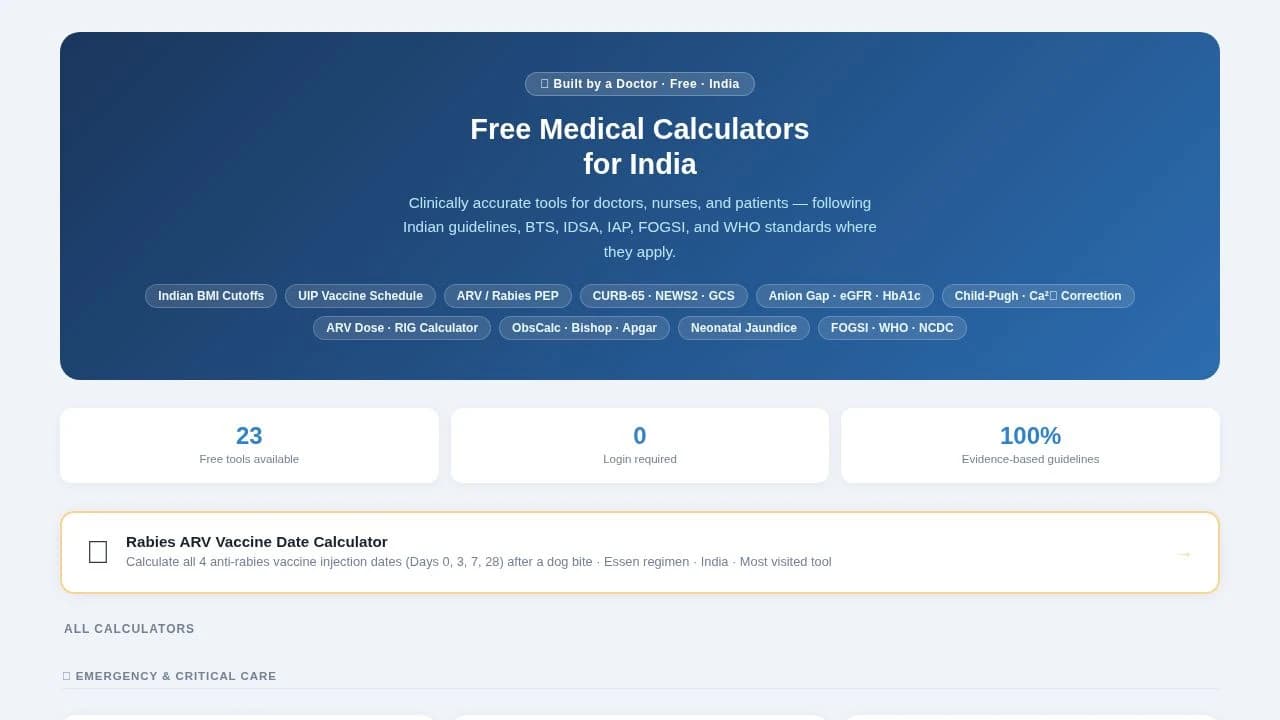 Free medical calculator website preview