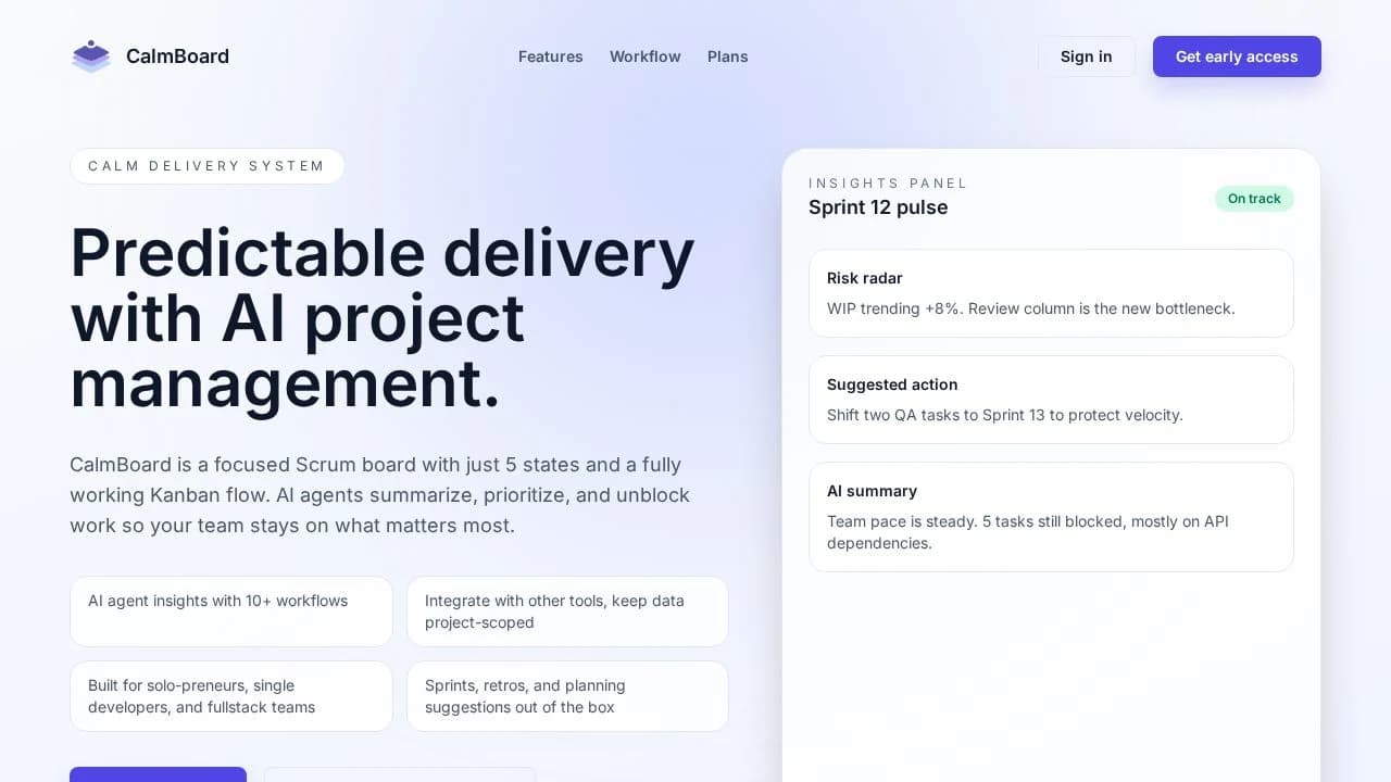CalmBoard.ai website preview