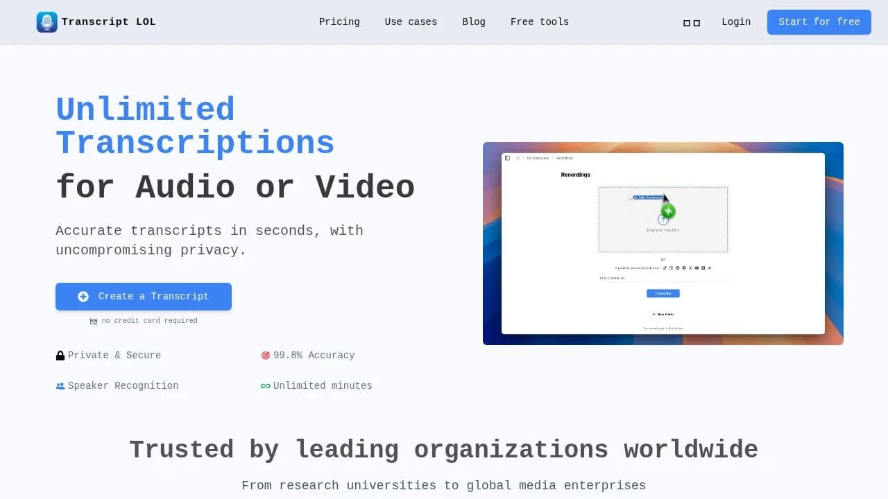 Transcript Lol website preview
