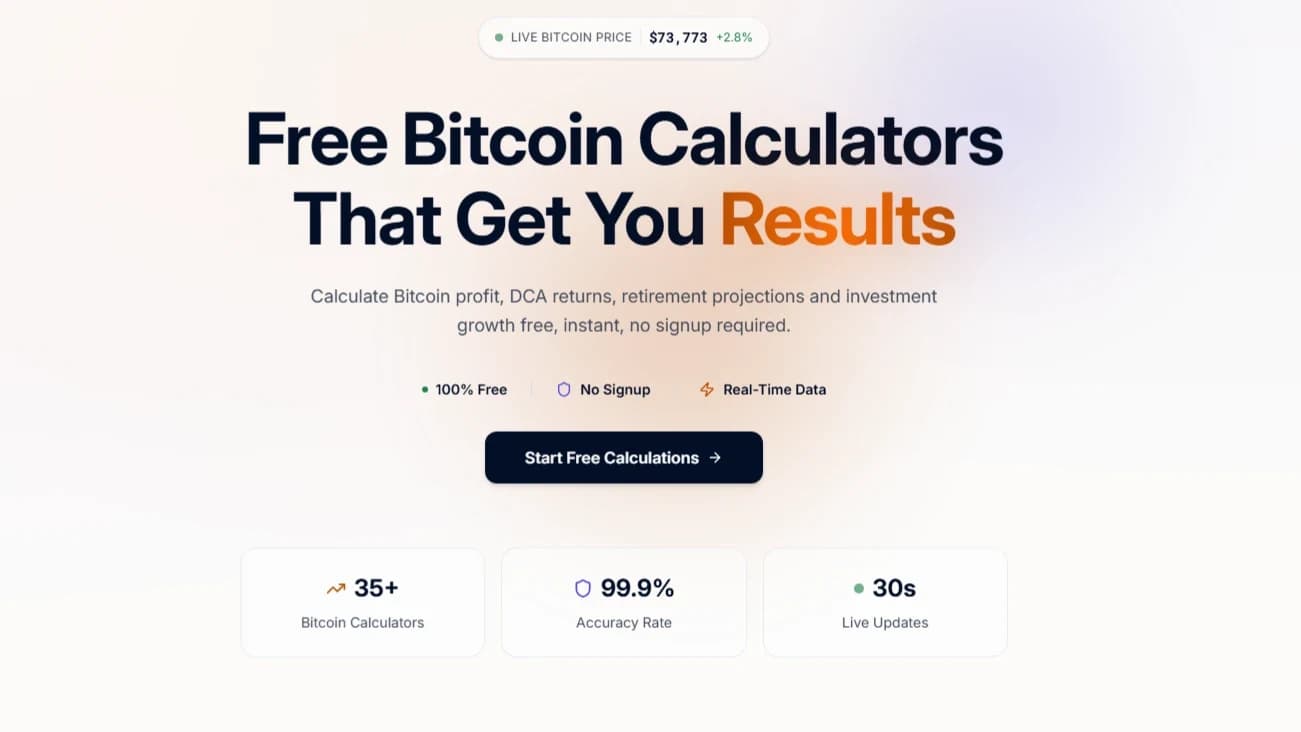 Bitcoin Calculator Tools - Fintech example screenshot