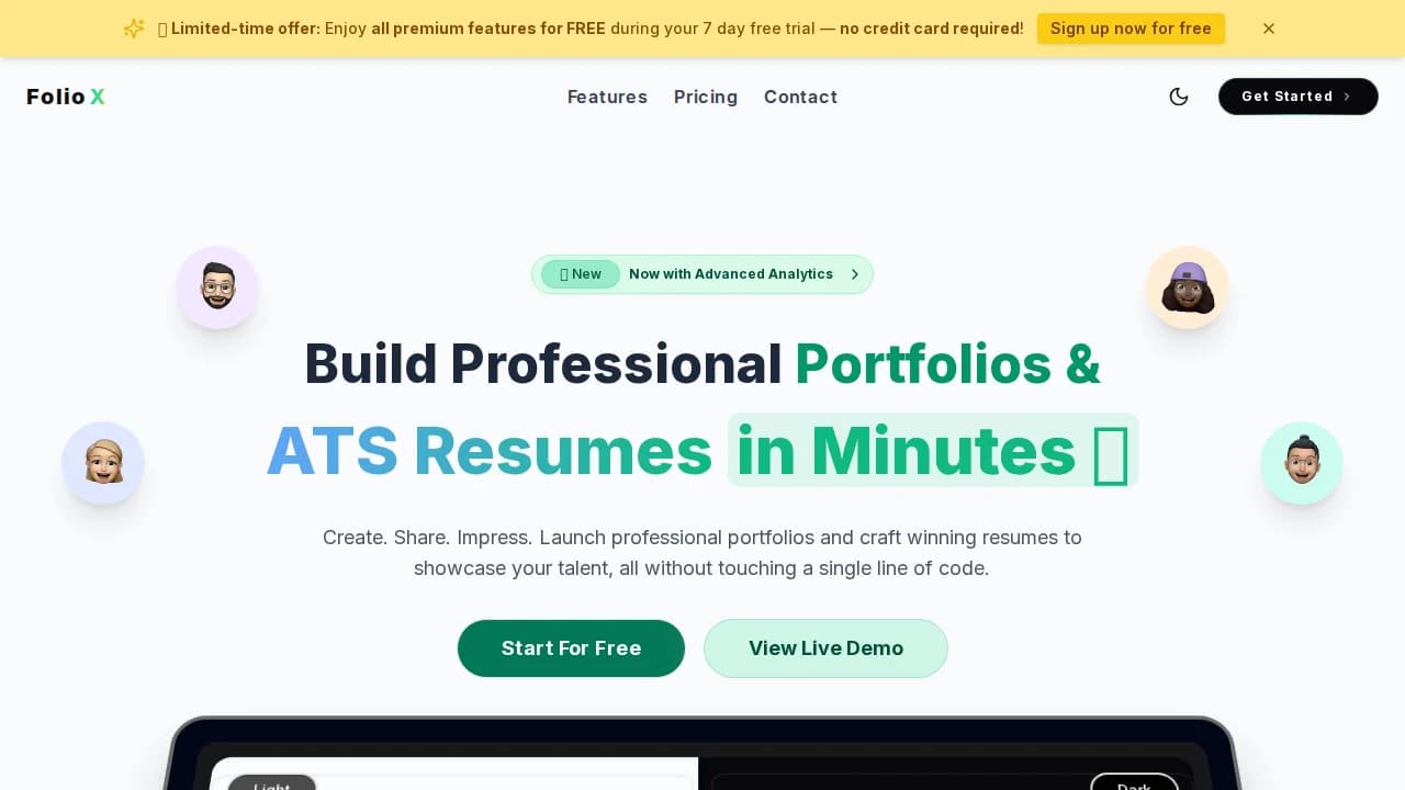 FolioX.me website preview