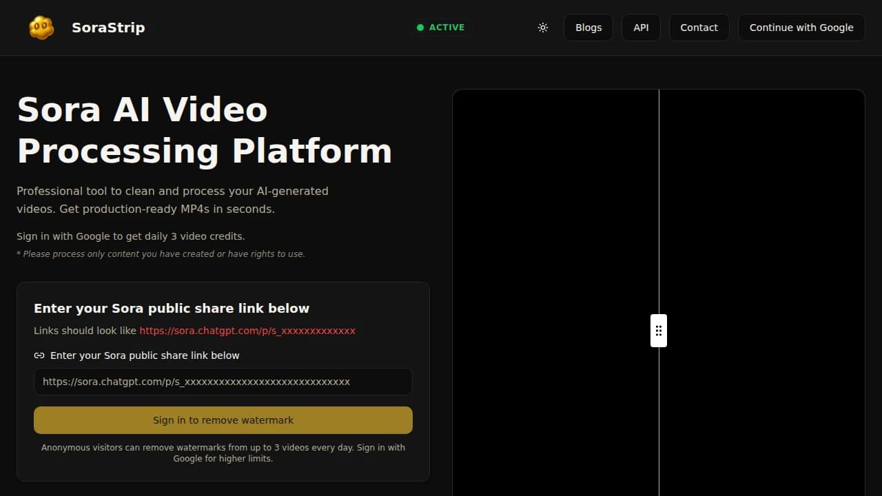 SoraStrip website preview