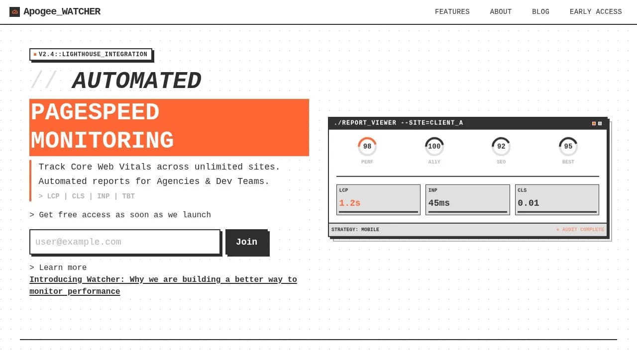 Apogee Watcher website preview